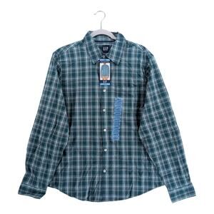Gap Poplin Shirt Mens L Sagebrush Green Plaid Long Sleeve Button Down Workwear